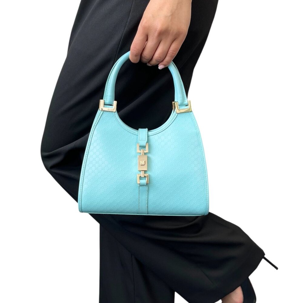 GUCCI Vintage Micro GG Monogram Logo Jackie Mini Tote Bag Mint Blue [105560] - Picture 3 of 14